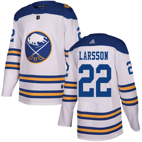 Adidas Sabres #22 Johan Larsson White Authentic 2018 Winter Classic Stitched NHL Jersey - Click Image to Close